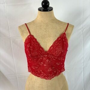 Y2K DKNY red lace cami bralette bra crop top medium boho yellow flowers